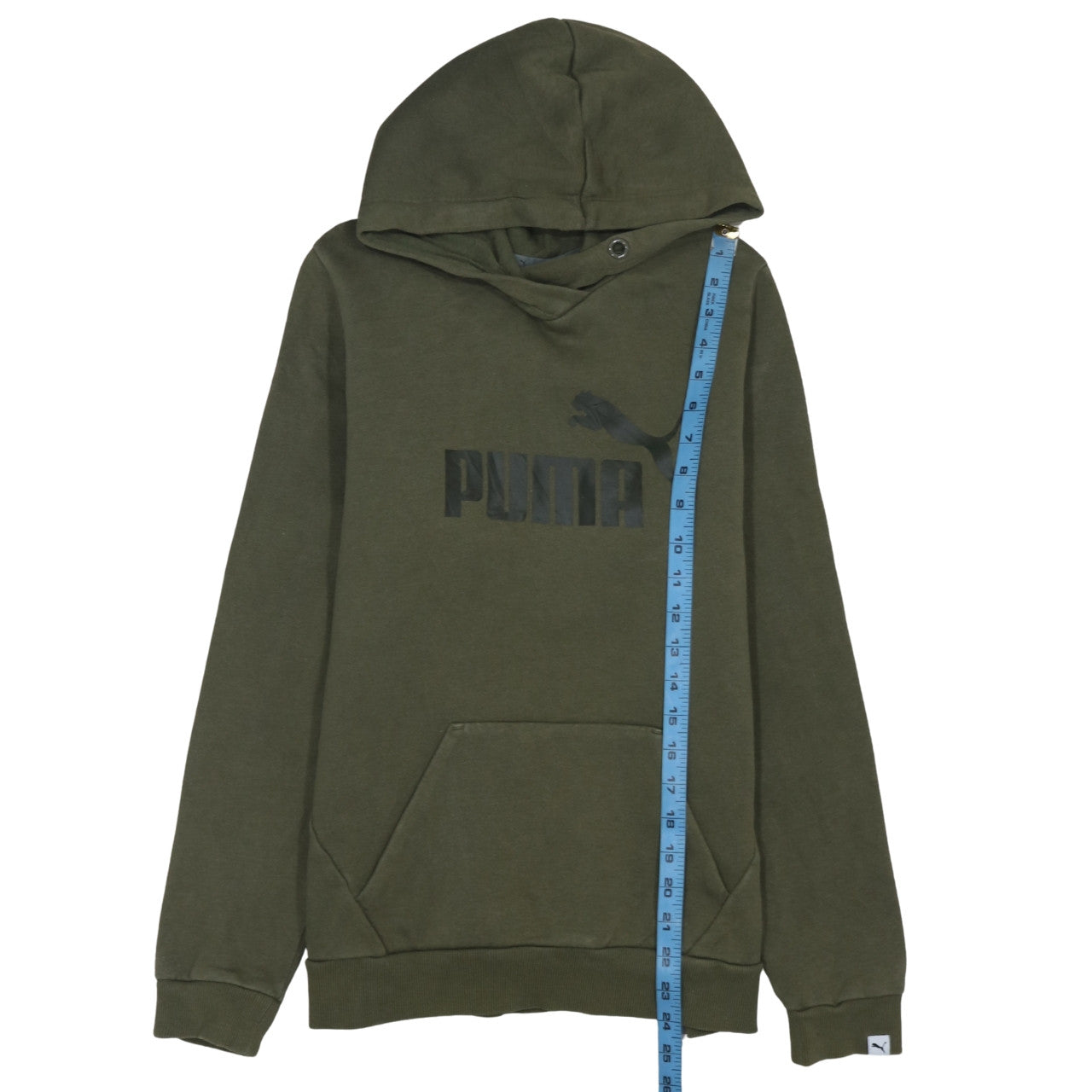 Puma Womens Green Pullover Hoodie Size 14 Logo Print Casual