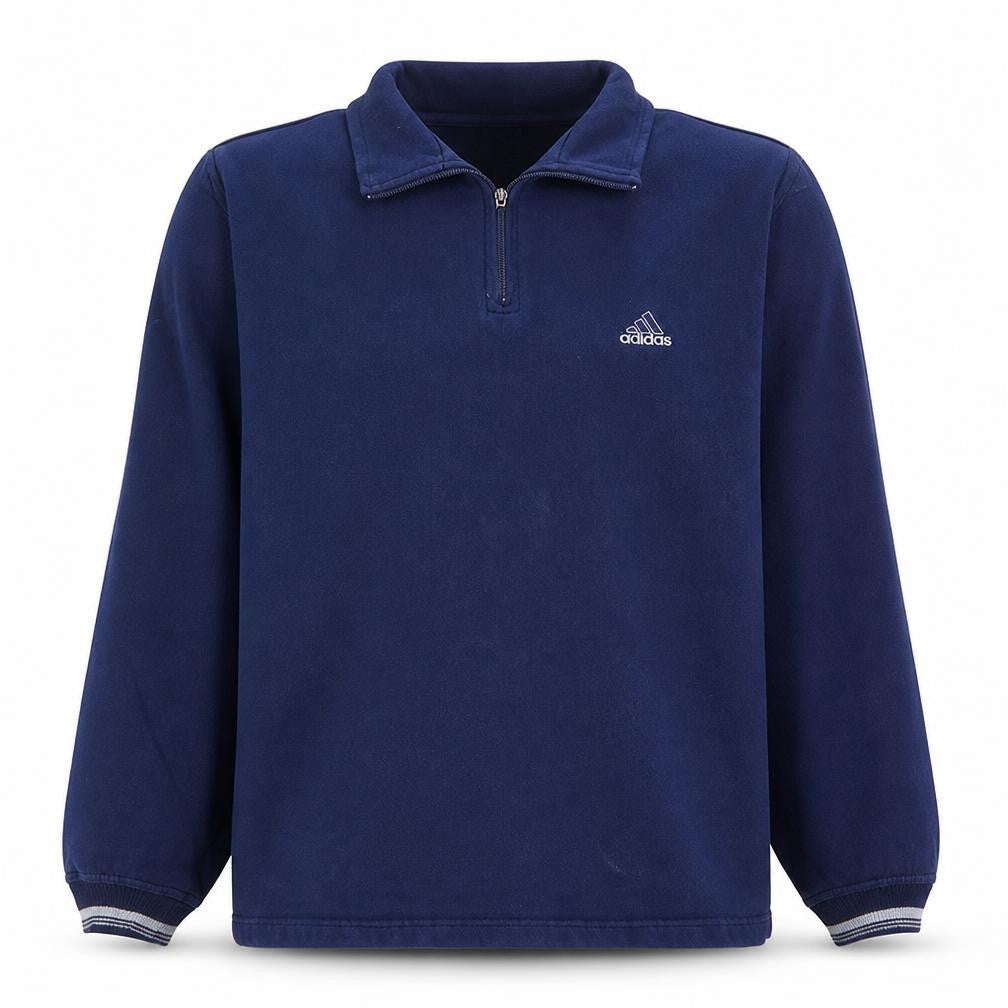 Front view of Adidas Men Blue 1/2 Zip Fleece Sweatshirt L Regular Fit