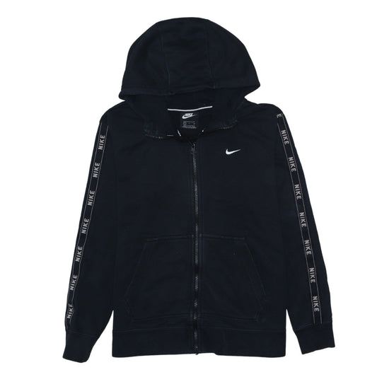 Nike Women's Black Full Zip Hoodie Small Logo Tape Lined Cotton Blend