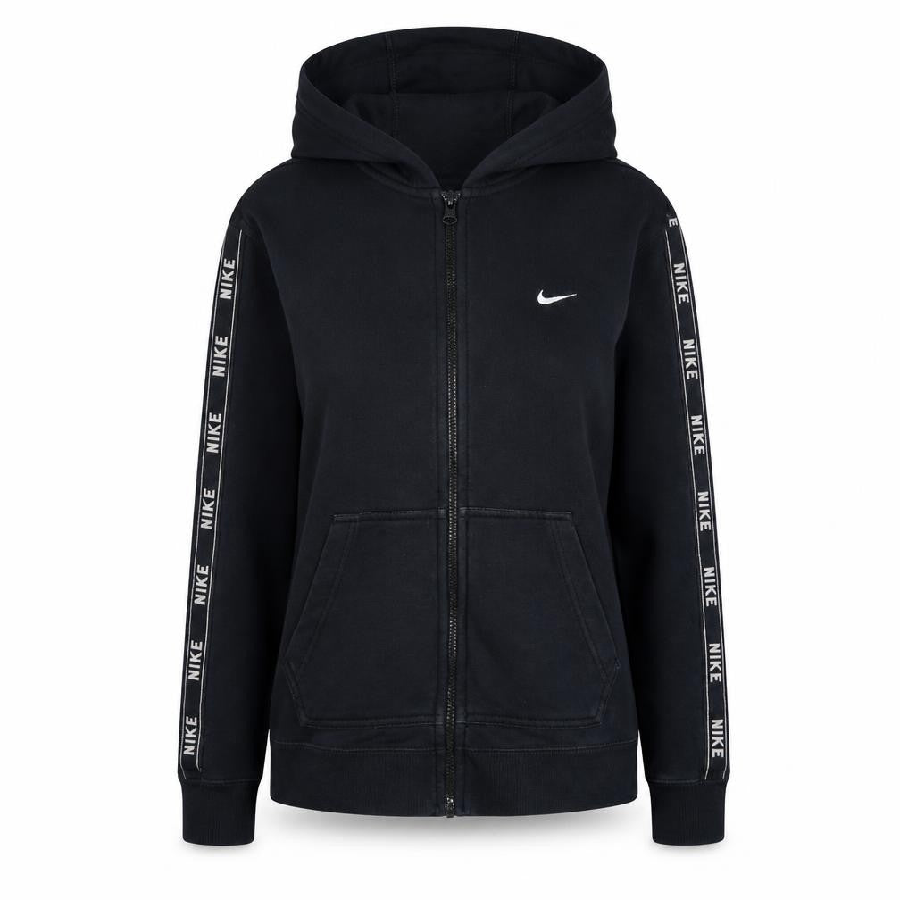 Nike Women's Black Full Zip Hoodie Small Logo Tape Lined Cotton Blend