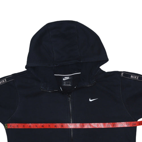 Nike Women's Black Full Zip Hoodie Small Logo Tape Lined Cotton Blend