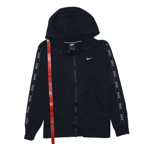 Nike Women's Black Full Zip Hoodie Small Logo Tape Lined Cotton Blend