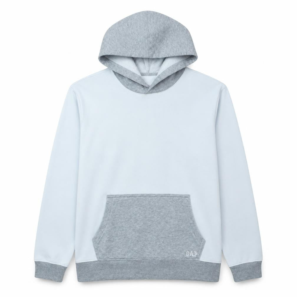 Front view of Gap Men’s Grey Pullover Hoodie, size M, Cotton Blend Fleece