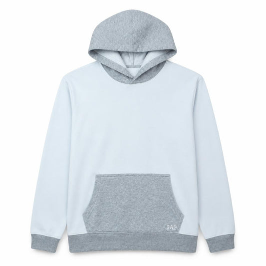 Front view of Gap Men’s Grey Pullover Hoodie, size M, Cotton Blend Fleece