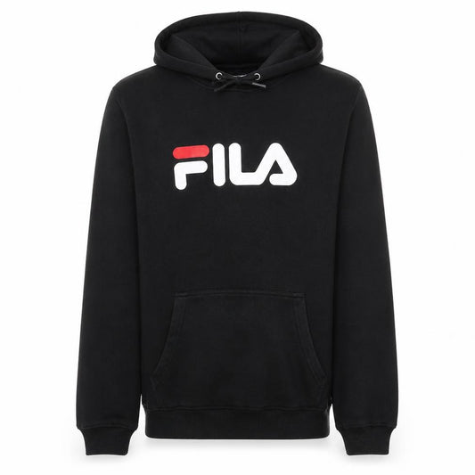 Front view of Fila Men’s Black Pullover Hoodie Small Logo Fleece Sweatshirt