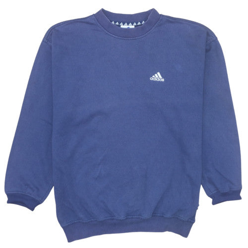 Adidas Mens Blue Crew Neck Sweatshirt Size L Classic Logo Cotton Blend
