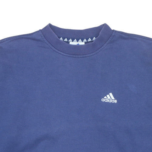 Adidas Mens Blue Crew Neck Sweatshirt Size L Classic Logo Cotton Blend