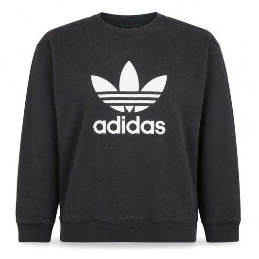 Front view of Adidas Women Black Crew Neck Long Sleeve Logo Sweatshirt UK 12