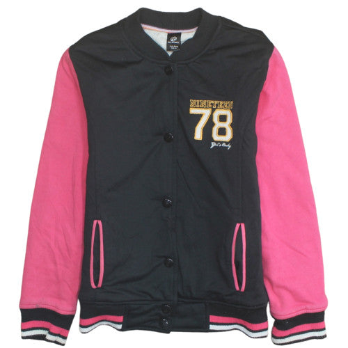 GO SPORT Girls Black Pink Varsity Jacket 14 Years Cotton Blend Lined
