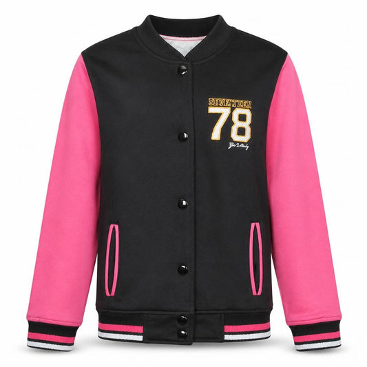 GO SPORT Girls Black Pink Varsity Jacket 14 Years Cotton Blend Lined