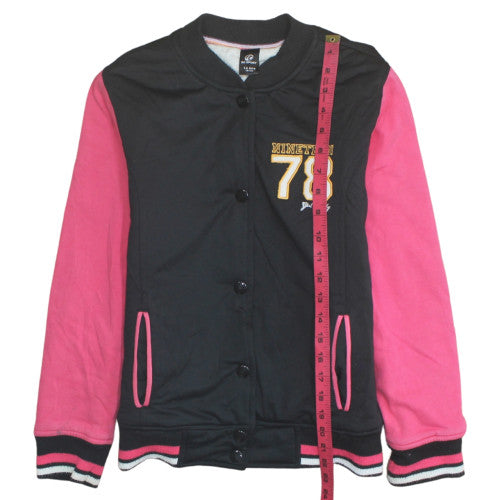 GO SPORT Girls Black Pink Varsity Jacket 14 Years Cotton Blend Lined