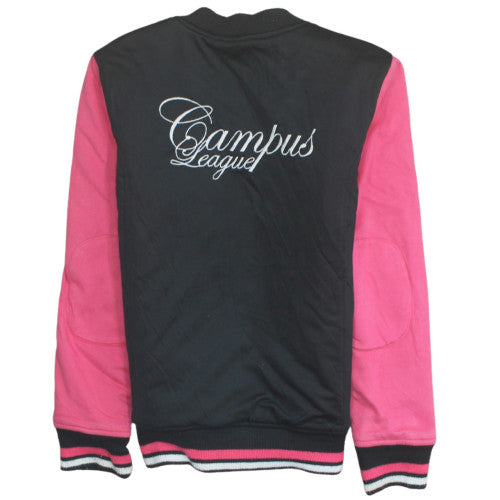 GO SPORT Girls Black Pink Varsity Jacket 14 Years Cotton Blend Lined