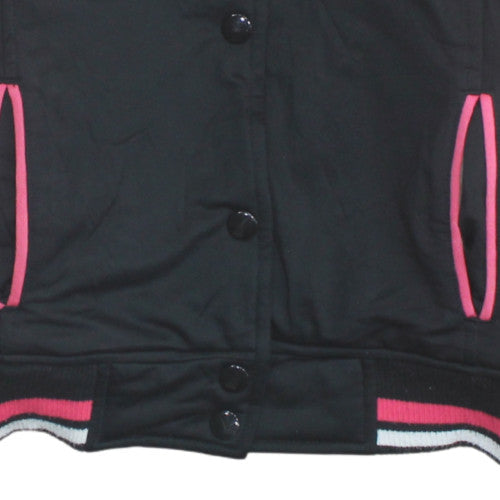 GO SPORT Girls Black Pink Varsity Jacket 14 Years Cotton Blend Lined