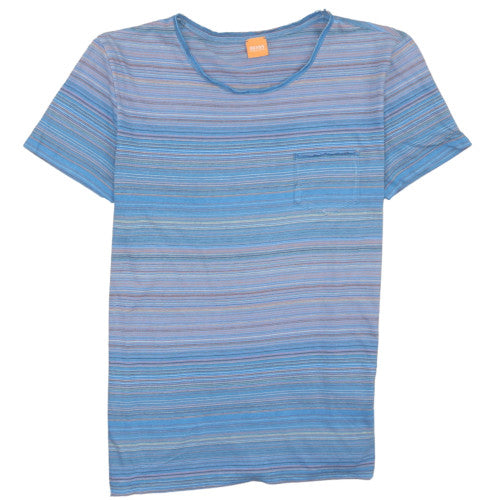 Hugo Boss Men's Blue Striped Crew Neck Short Sleeve T-Shirt Size L