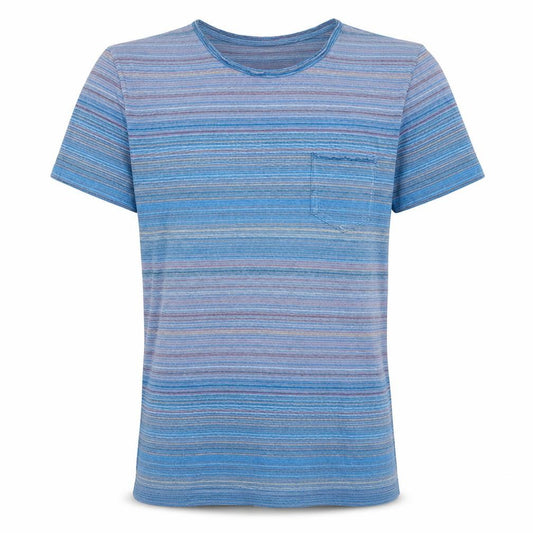 Front view of Hugo Boss Men's Blue Striped Crew Neck Short Sleeve T-Shirt, size L