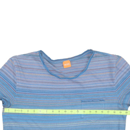 Hugo Boss Men's Blue Striped Crew Neck Short Sleeve T-Shirt Size L