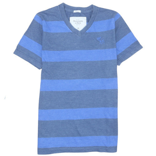 Abercrombie & Fitch Men's Blue Striped V-Neck T-Shirt XL Regular Fit