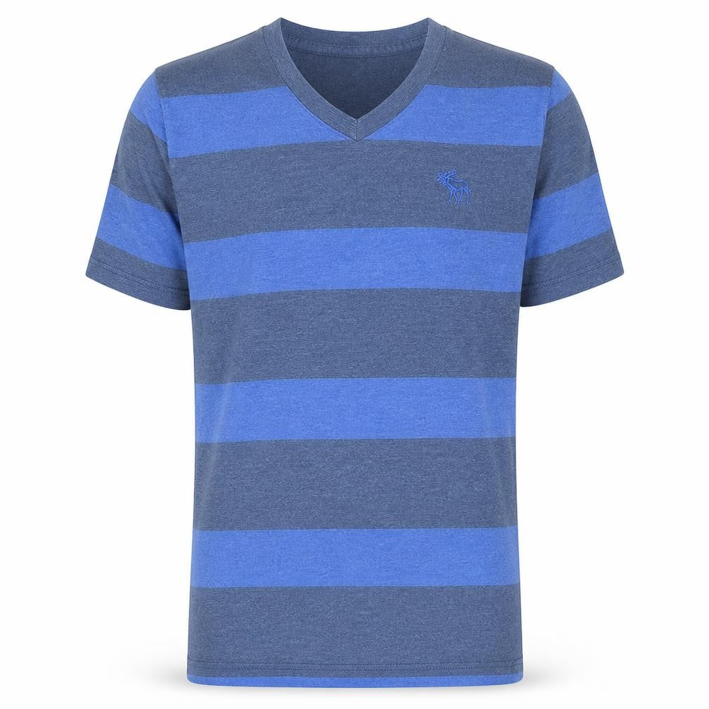 Abercrombie & Fitch Men's Blue Striped V-Neck T-Shirt XL Regular Fit