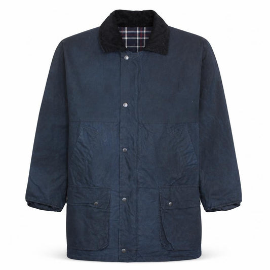 Front view of Walker and Hawkes Men's Blue Waxed Cotton Country Coat M