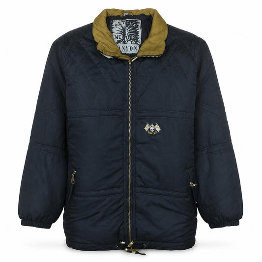 Front view of Canyon men’s black quilted puffer jacket, size M, winter coat