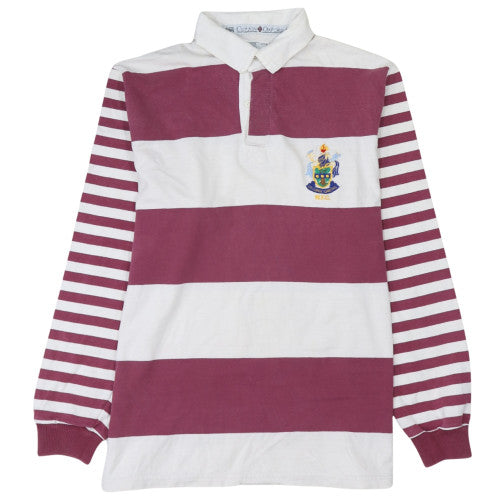 Cotton Oxford Men's Claret & White Long Sleeve Rugby Polo XL