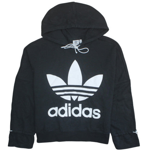 Adidas Womens Black Hooded Pullover Sweatshirt Size 14 Logo Print