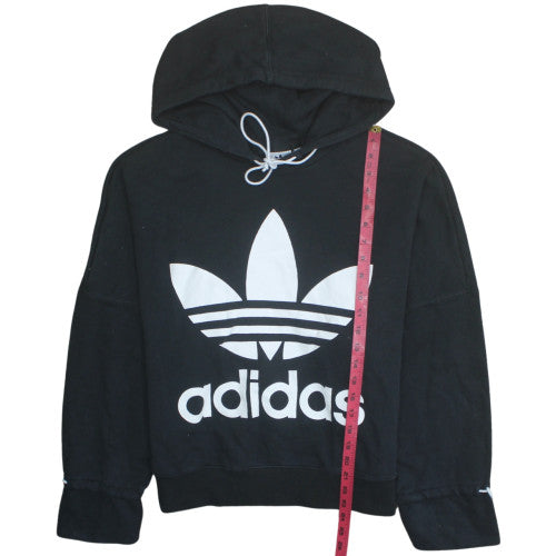 Adidas Womens Black Hooded Pullover Sweatshirt Size 14 Logo Print