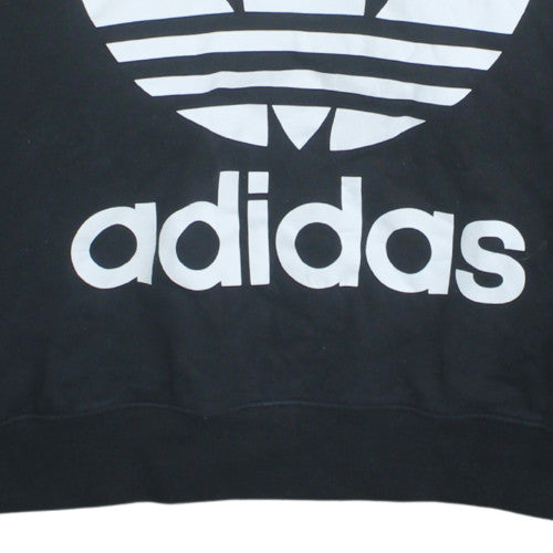 Adidas Womens Black Hooded Pullover Sweatshirt Size 14 Logo Print