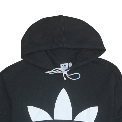 Adidas Womens Black Hooded Pullover Sweatshirt Size 14 Logo Print