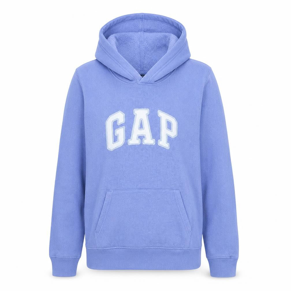Front view of Gap Women Blue Pullover Hoodie L Cotton Blend Soft Fleece