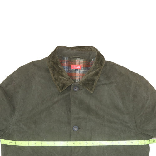 Tissaia Mens Green Cotton Lined Overcoat L Regular Button Casual Jacket