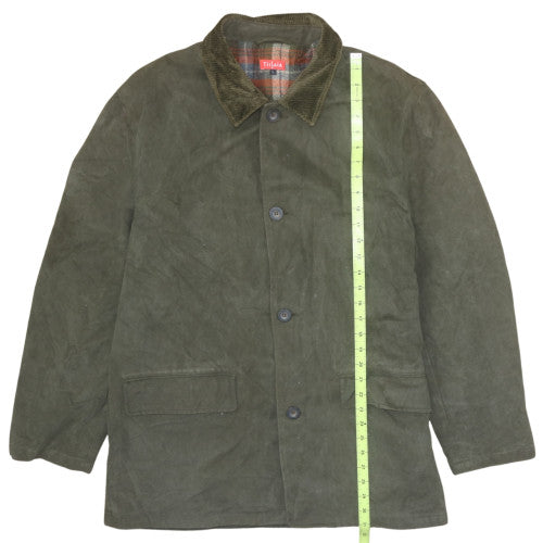 Tissaia Mens Green Cotton Lined Overcoat L Regular Button Casual Jacket