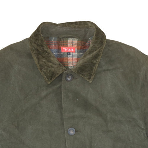 Tissaia Mens Green Cotton Lined Overcoat L Regular Button Casual Jacket