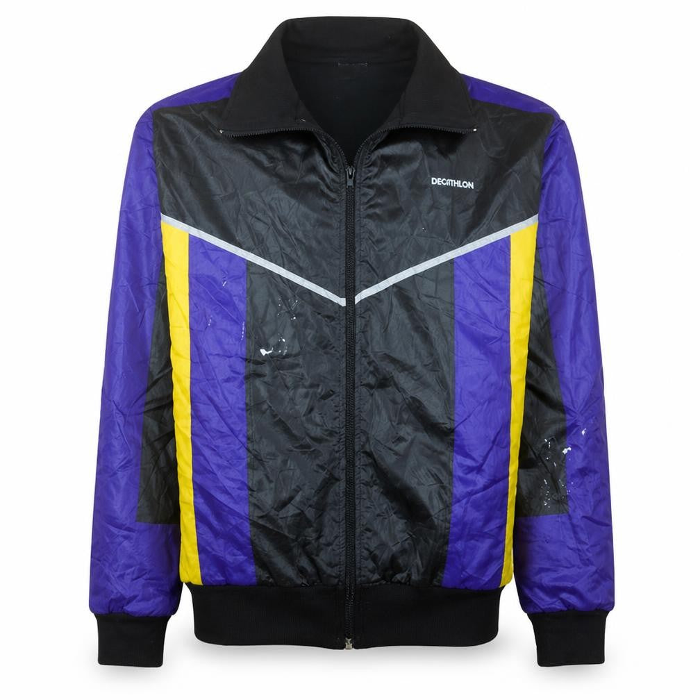 Front view of Decathlon Women’s Black & Purple 90s Track Jacket, size M, Polyester