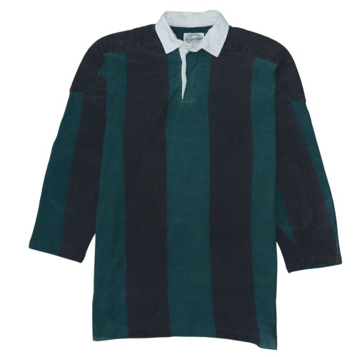 Britches Great Outdoors Men's Green Striped Rugby Polo L Long Sleeve