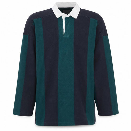 Britches Great Outdoors Men's Green Striped Rugby Polo L Long Sleeve