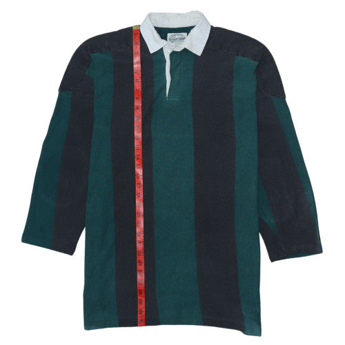Britches Great Outdoors Men's Green Striped Rugby Polo L Long Sleeve