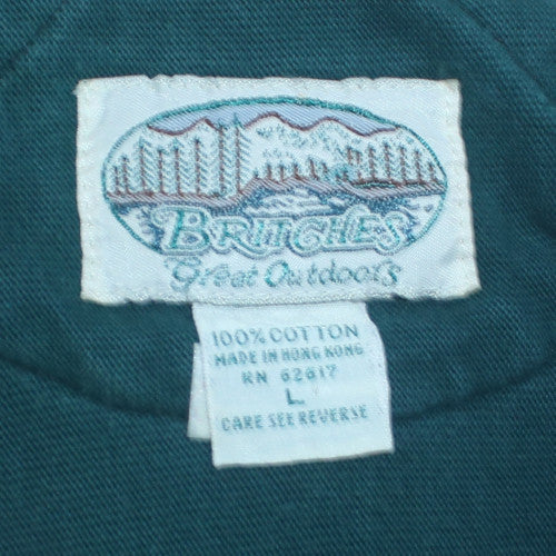 Britches Great Outdoors Men's Green Striped Rugby Polo L Long Sleeve