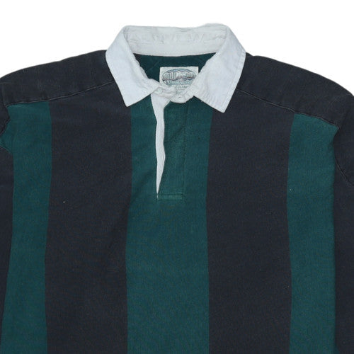 Britches Great Outdoors Men's Green Striped Rugby Polo L Long Sleeve