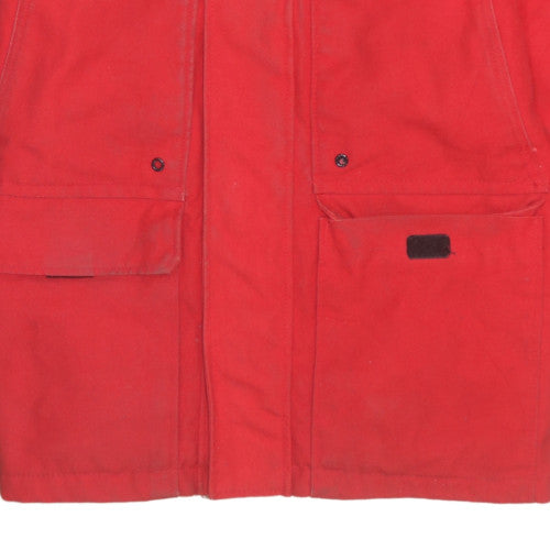 H&M L.O.G.G. Men's Red Hooded Parka Coat M Faux Fur Trim Winter Jacket