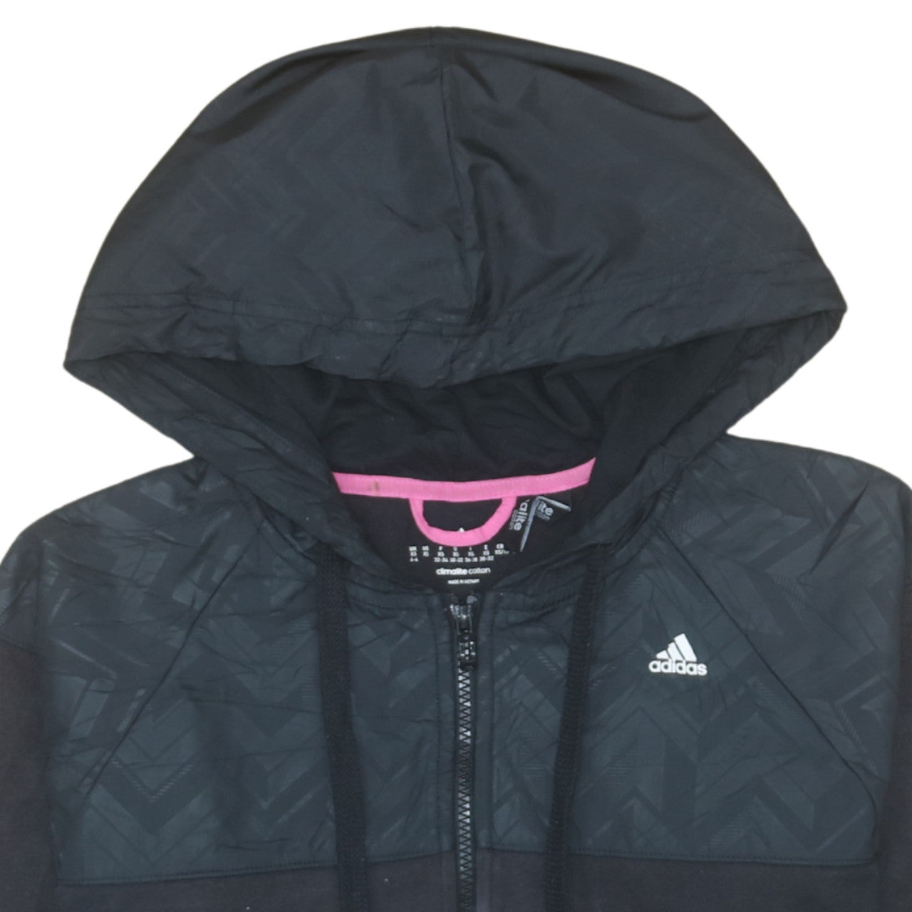 Adidas Womens Black XS Full Zip Hoodie Climalite Cotton Hooded Sweatshirt