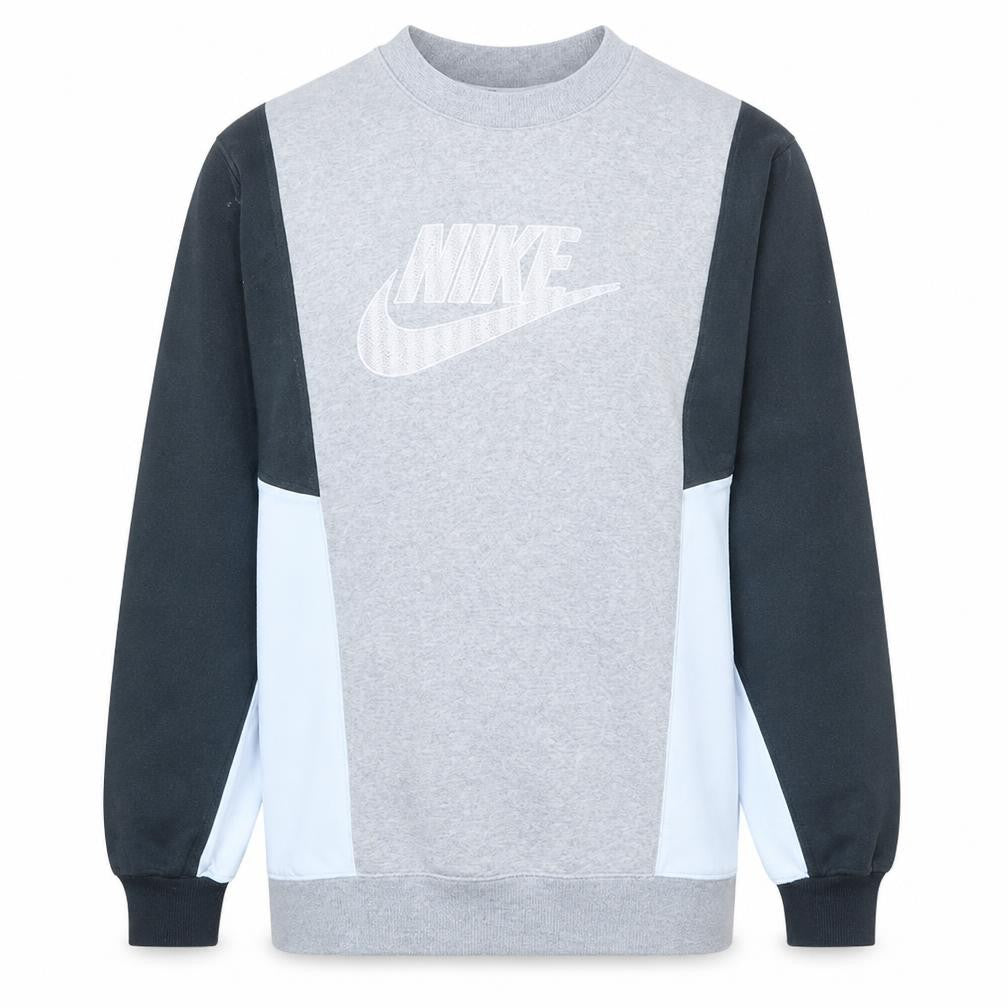 Front view of Nike Men's Grey Colourblock Crew Neck Sweatshirt, size S