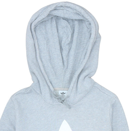 Adidas Women Grey Trefoil Logo Hoodie UK 12 Pullover Sweatshirt
