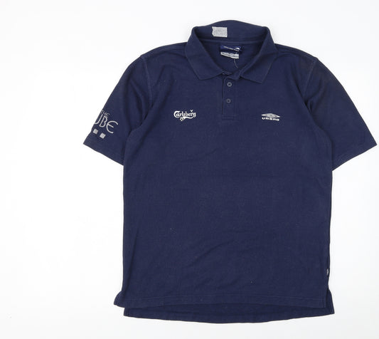 Umbro Men’s Navy Blue Polo Shirt L Carlsberg Logo Cotton Blend