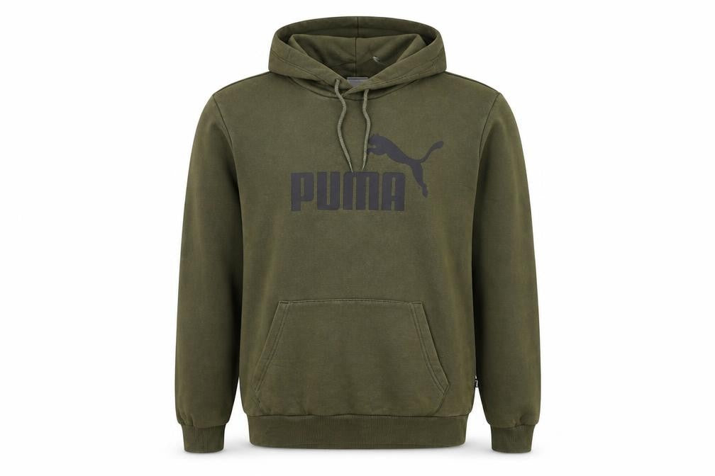 Front view of Puma Men’s Green Pullover Hoodie Small Regular Fit Fleece