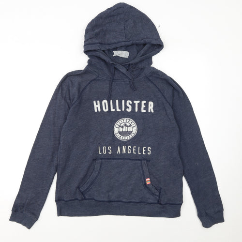 Hollister Women Blue Pullover Hoodie L Los Angeles Logo Cotton Blend