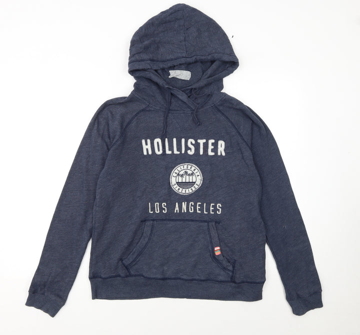 Hollister Women Blue Pullover Hoodie L Los Angeles Logo Cotton Blend