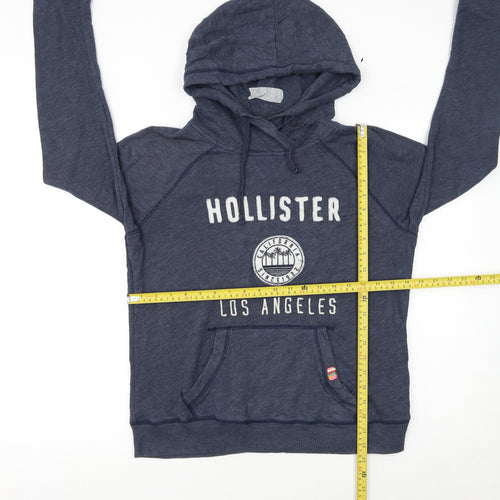 Hollister Women Blue Pullover Hoodie L Los Angeles Logo Cotton Blend