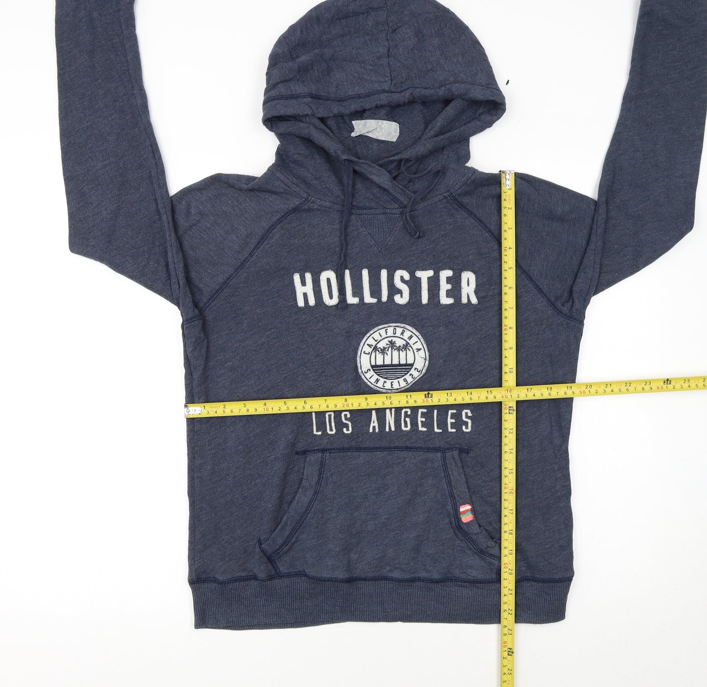 Hollister Women Blue Pullover Hoodie L Los Angeles Logo Cotton Blend