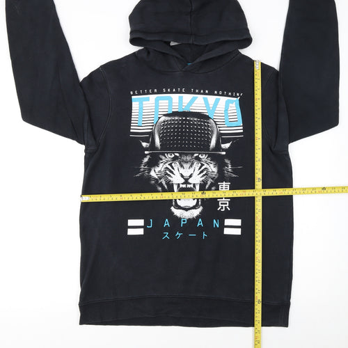 C&A Boys Black Tokyo Tiger Skate Print Pullover Hoodie Size 154